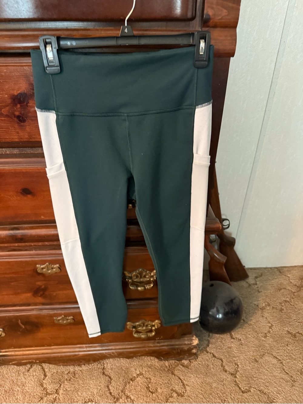 Fabletics Dark Green Capri Leggings with White side panels